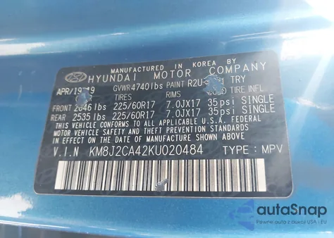 2019 Hyundai Tucson Se из США, поврежденный, VIN KM8J2CA42KU020484